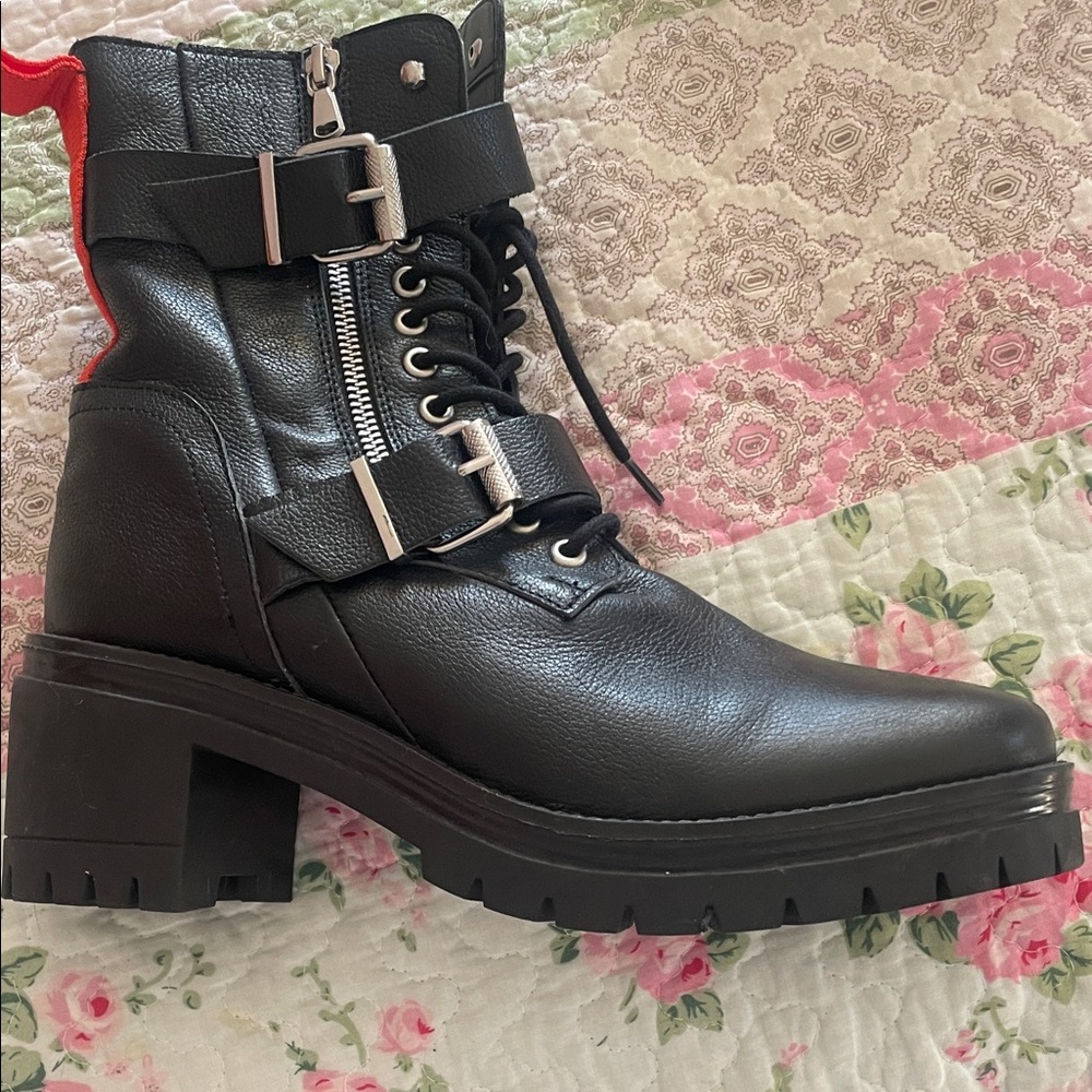 Charles David Black Moto Boots with Silver Accents - Picture 3 of 5